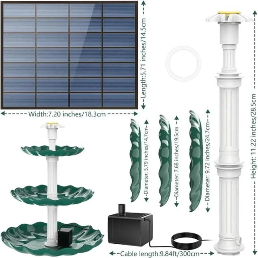 3 Tiered Bird Bath with 3.5W Solar Pump, DIY Solar Fountain Detachable